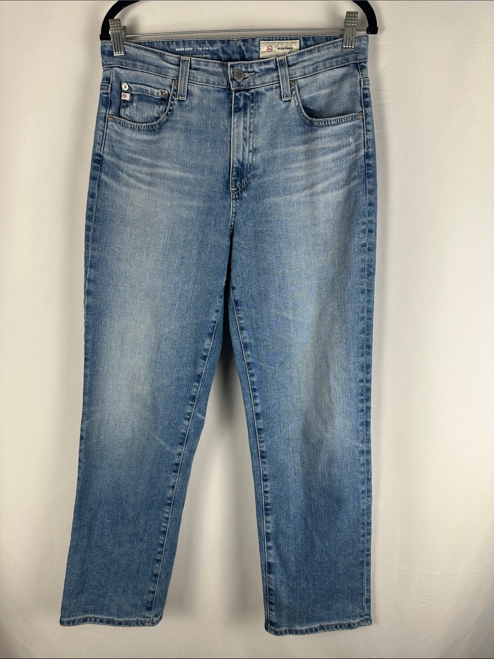AG Blue High-Rise Straight Saige Crop Jeans